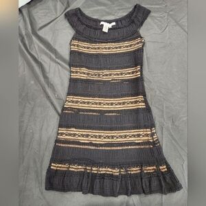 Womens S Dress Tan & Black Lace Dress